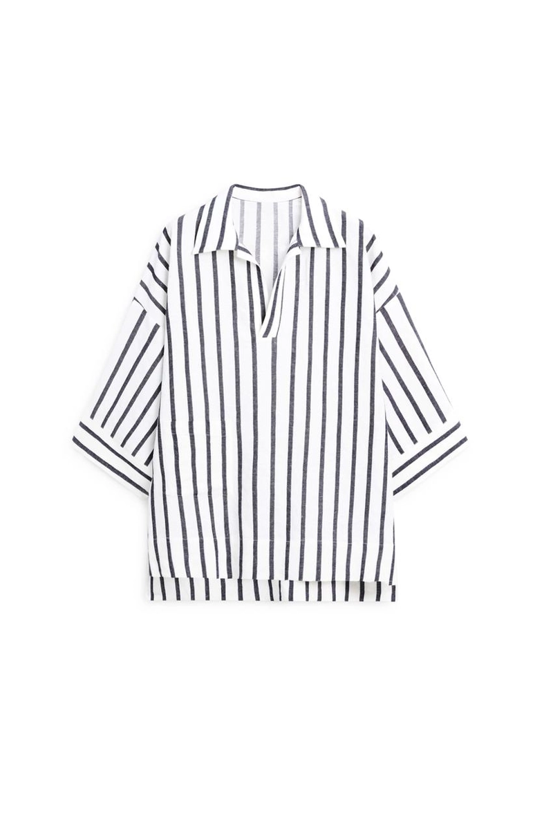 Рубашка с полосками в стиле oversize из льняной смеси