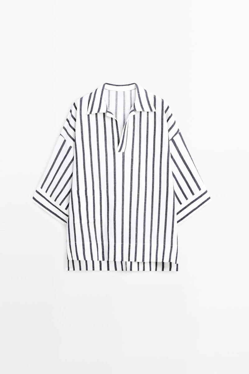 Рубашка с полосками в стиле oversize из льняной смеси