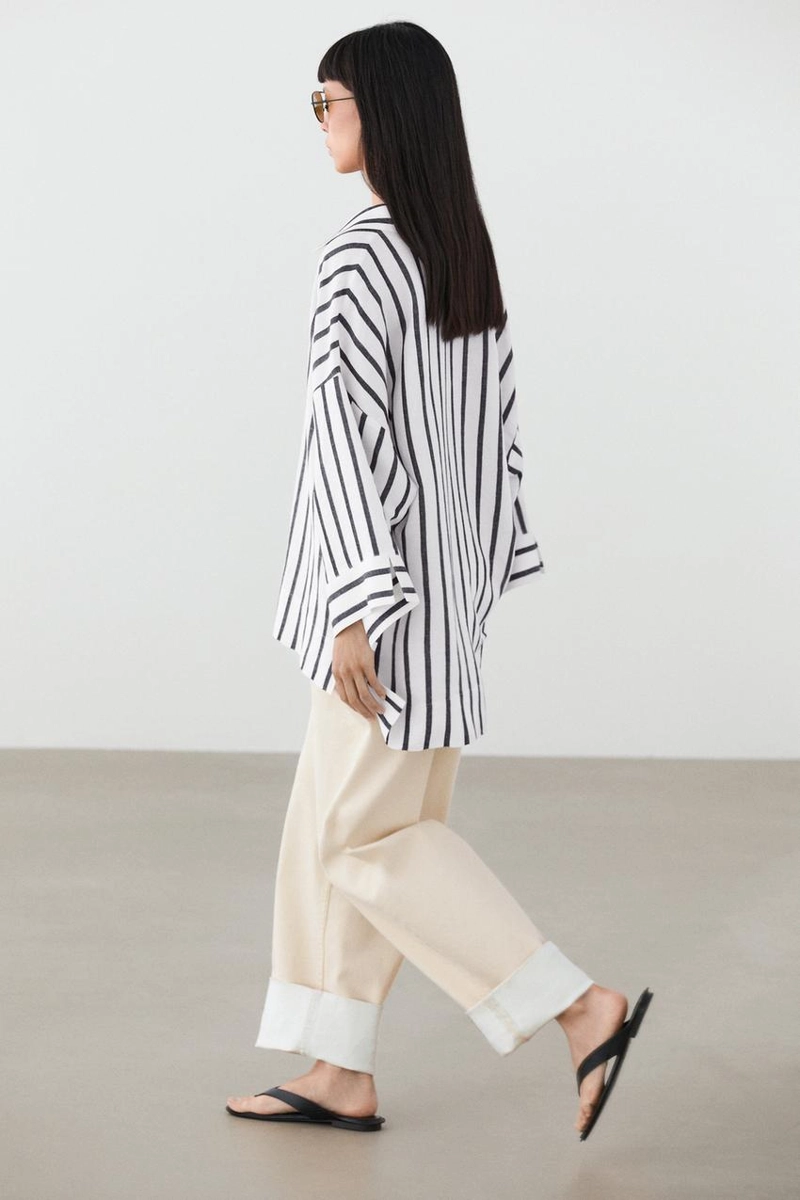 Рубашка с полосками в стиле oversize из льняной смеси