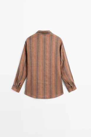 Купить Massimo Dutti Рубашка в полоску из 100% льна с перекрещивающимся узором