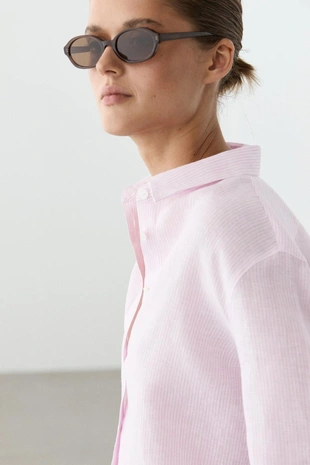 Pink | 5154/854/144 - Massimo Dutti Рубашка из 100% льна с полосатыми деталями