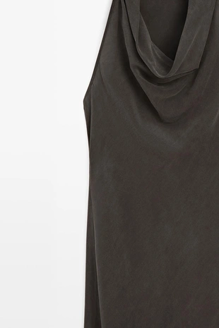 DARK GREY | 6690/508/829 - Massimo Dutti Платье миди с воротником лодочка