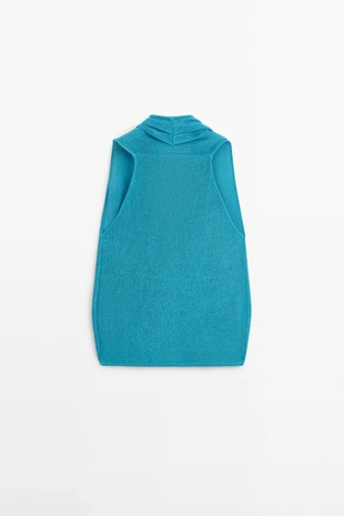TURQUOISE | 5710/809/402 - Massimo Dutti Топ из льняно-шелковой ткани с перекрестным дизайном