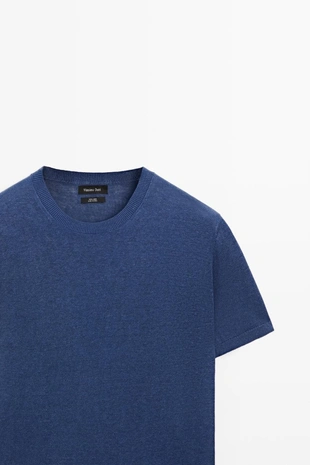 BLUISH | 1184/202/429 - Massimo Dutti Легкая вязаная футболка из 100% льна