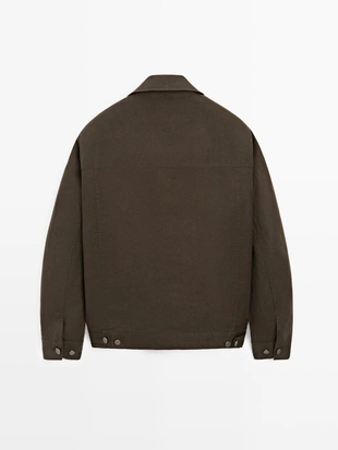 DARK KHAKI | 3137/423/507 - Massimo Dutti Кардиган из 100% льна с карманами