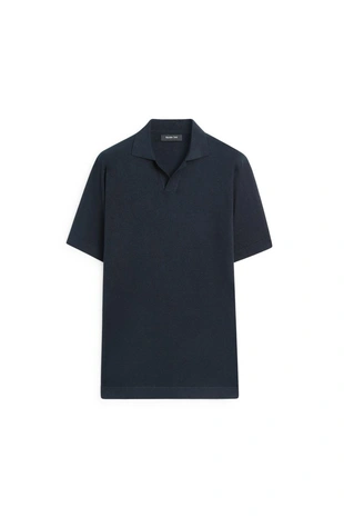 NAVY BLUE | 1322/247/401 - Massimo Dutti Трикотажное поло из хлопка и льна