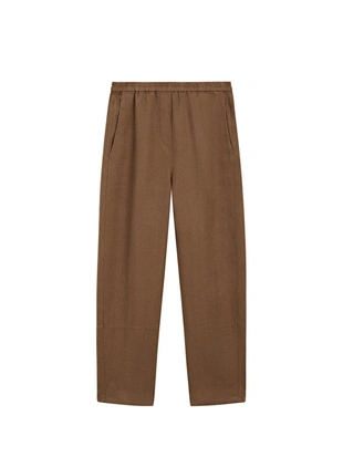 BROWN | 5062/766/722 - Massimo Dutti Льняные брюки с деталями на резинке