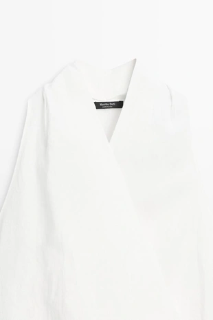 WHITE | 5151/552/250 - Massimo Dutti Топ из 100% льна с деталями корсетного пояса