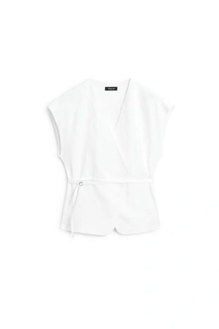 Off white | 6061/696/251 - Massimo Dutti Жилет из 100% льна с завязкой на талии