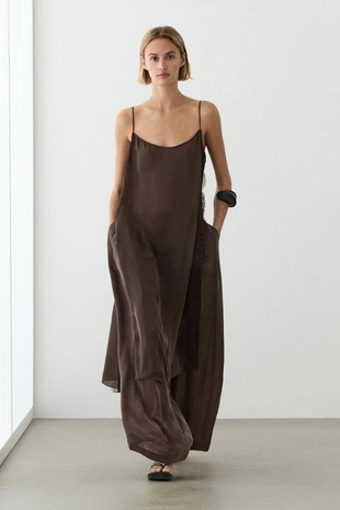 Chocolate | 6658/508/717 - Massimo Dutti Юбка-шорты из шелковой ткани