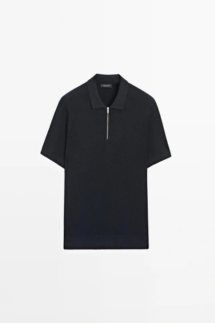 NAVY BLUE | 1286/201/401 - Massimo Dutti Поло-свитер с воротником на молнии