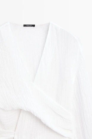 WHITE | 5163/563/250 - Massimo Dutti Блуза из льняной смеси с поясом