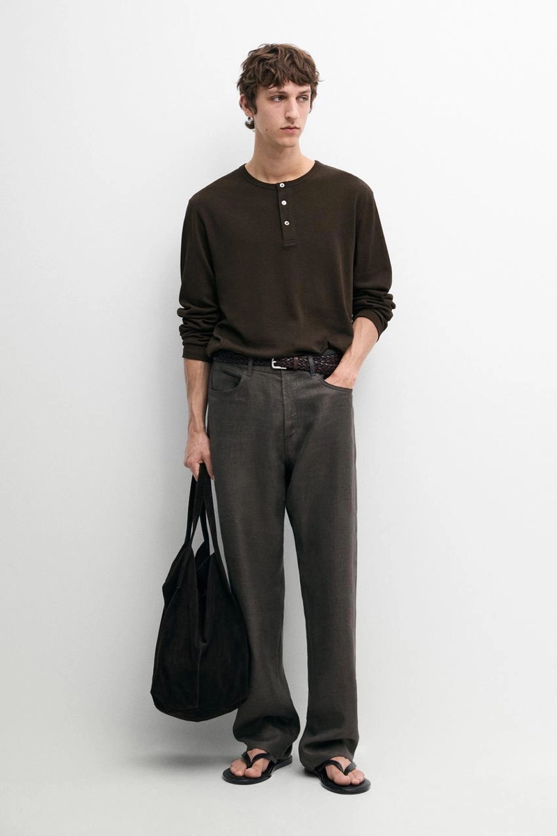 Футболка с длинным рукавом и горловиной henley