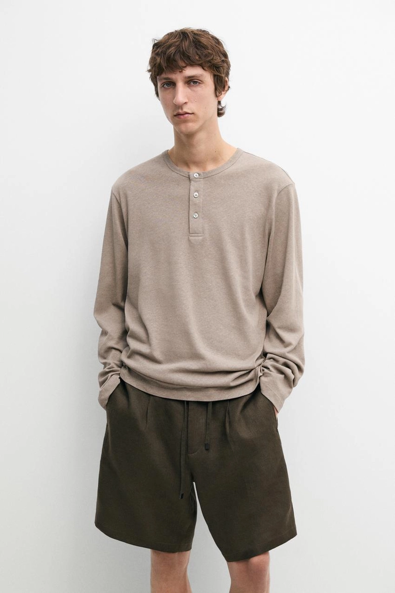 Мужская футболка с длинным рукавом и горловиной henley