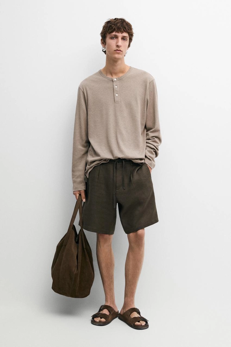 Мужская футболка с длинным рукавом и горловиной henley