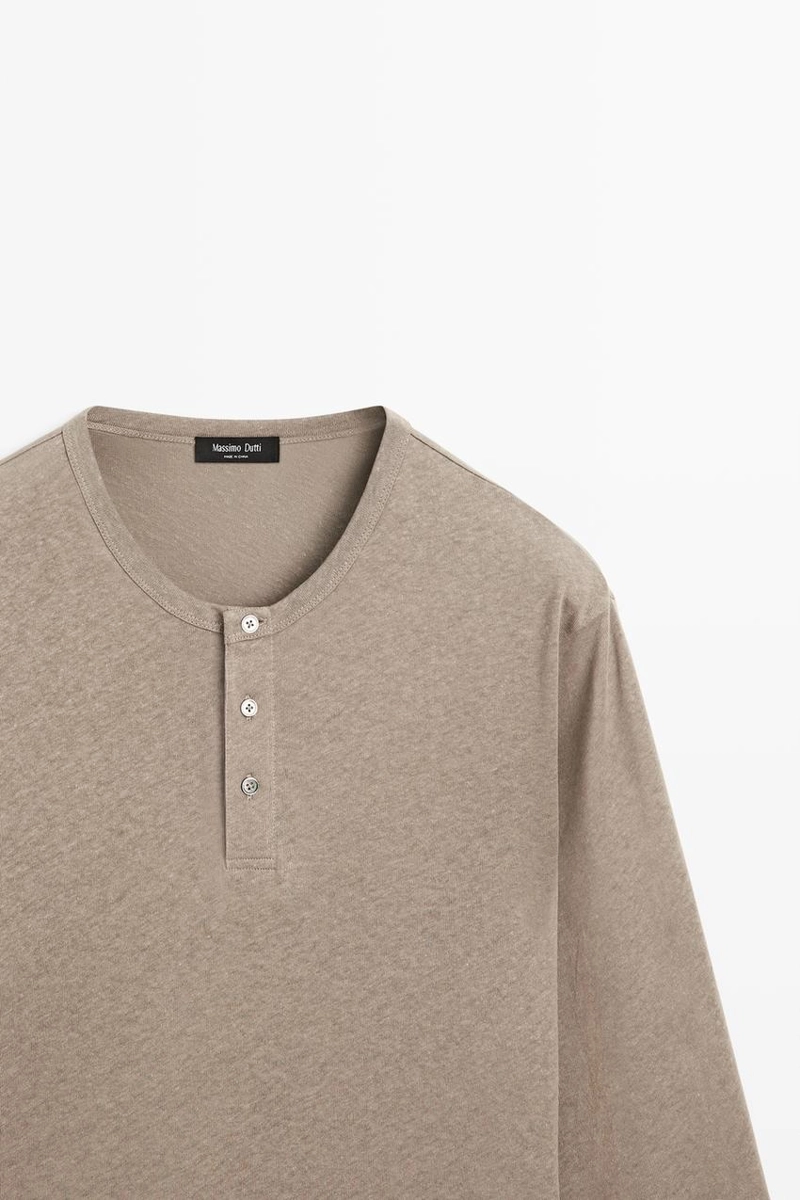 Мужская футболка с длинным рукавом и горловиной henley
