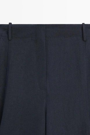 NAVY BLUE | 5021/529/401 - Massimo Dutti Брюки из льняно-вискозной смеси с застежкой на пуговицу