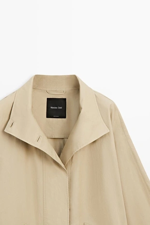 Пальто тренч из 100% хлопка с высоким воротником- Заказать в России