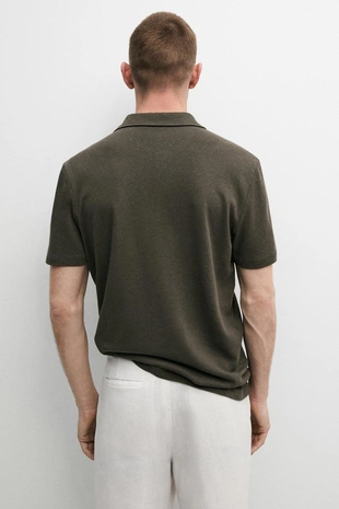 KHAKI | 0718/198/505 - Massimo Dutti Поло с коротким рукавом из льна и хлопка