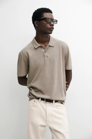 MOLE BROWN | 0718/198/830 - Massimo Dutti Поло из льна и хлопка с коротким рукавом