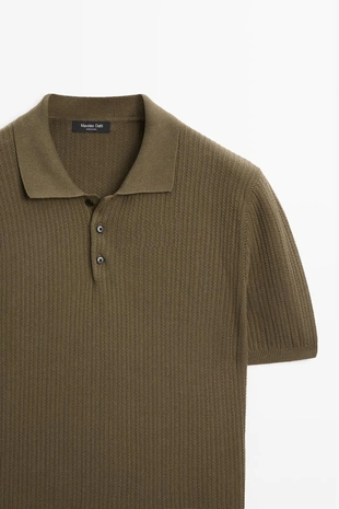 KHAKI | 1142/201/548 - Massimo Dutti Поло свитер с коротким рукавом из 100% хлопка