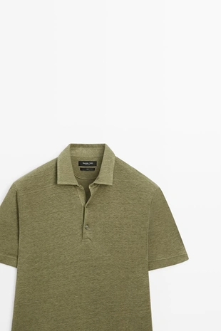 MARINE GREEN | 0720/198/523 - Massimo Dutti Поло из 100% льна с короткими рукавами