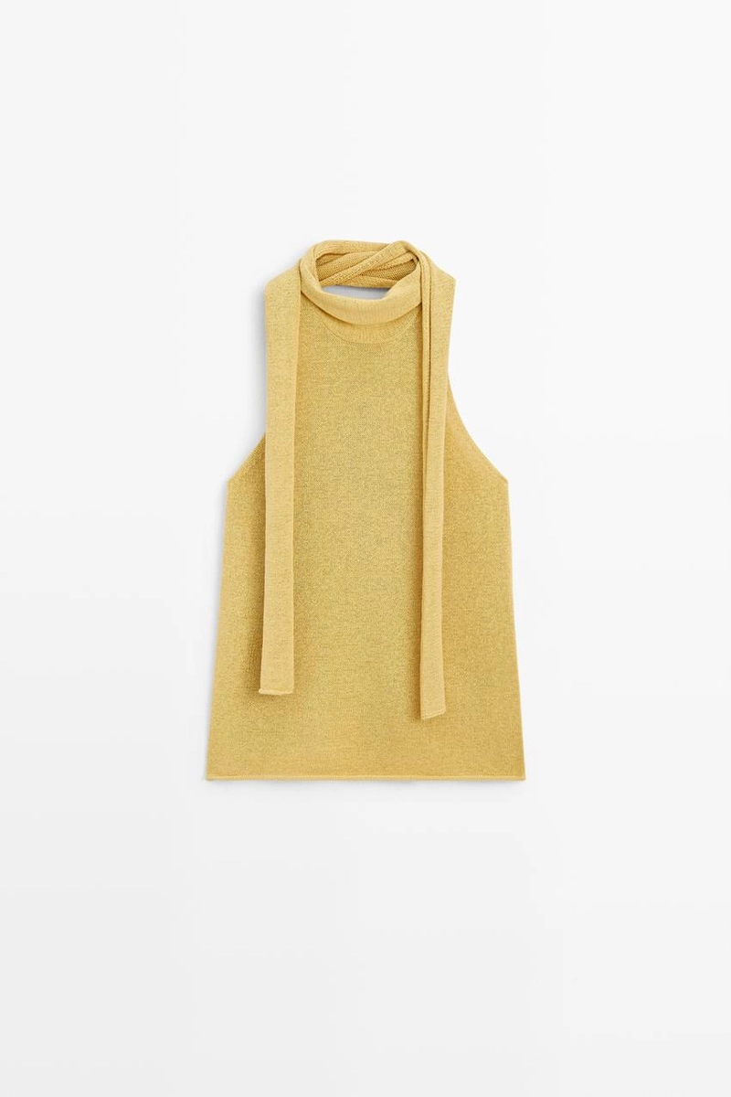 Топ с завязкой на шее из смесового льна