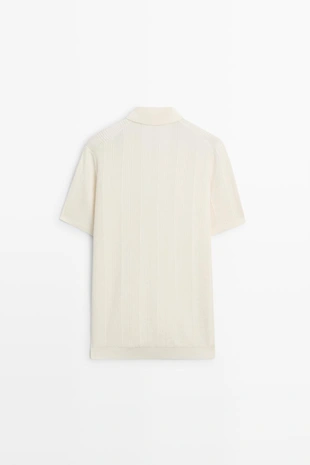CREAM | 1266/201/712 - Massimo Dutti Поло с текстурой из 100% хлопка в полоску