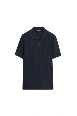 NAVY BLUE | 1266/201/401 - Massimo Dutti Поло с текстурой из 100% хлопка в полоску