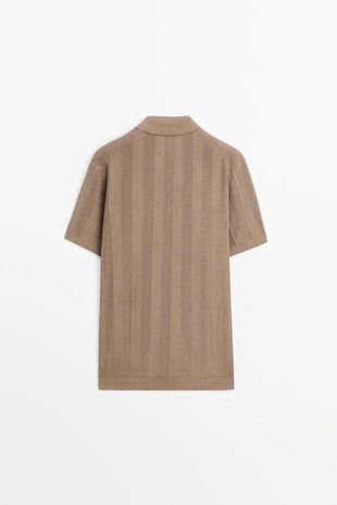 PALE KHAKI | 1266/201/506 - Massimo Dutti Поло с текстурой из 100% хлопка в полоску