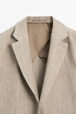 BEIGE | 2596/389/710 - Massimo Dutti Пиджак из льна с рисунком косы и полосками