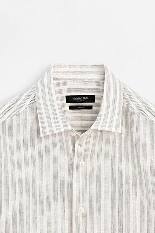 BROWN | 2090/299/700 - Massimo Dutti Рубашка с полосками из 100% льна с классическим кроем