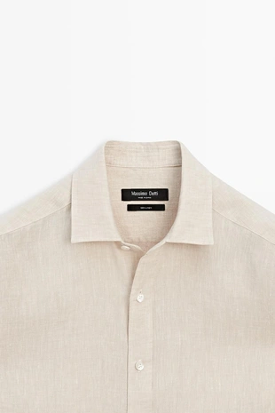 Купить Massimo Dutti Рубашка из 100% льна с облегающим кроем и эффектом выцветшего цвета