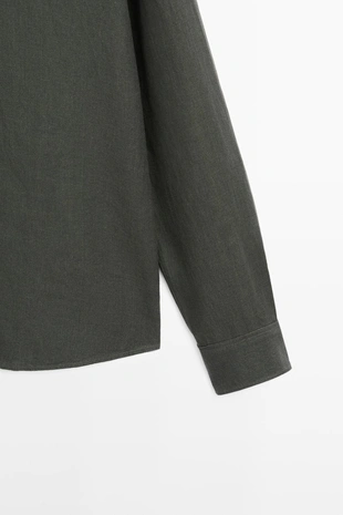 GREEN | 1974/285/500 - Massimo Dutti Рубашка REGULAR FIT из мерсеризованного 100% льна