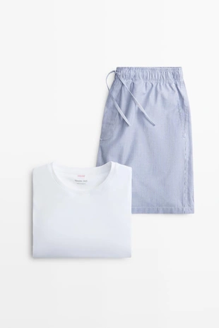 Short sleeve pyjama top and striped trousers- Заказать в России