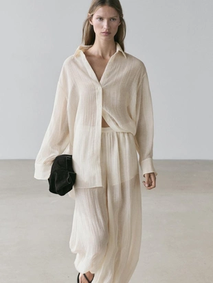 IVORY | 6001/521/741 - Massimo Dutti Роскошная блузка с плиссировкой