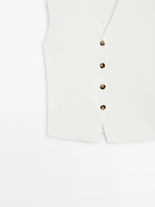 WHITE | 5608/530/250 - Massimo Dutti Вязаный жилет с пуговицами