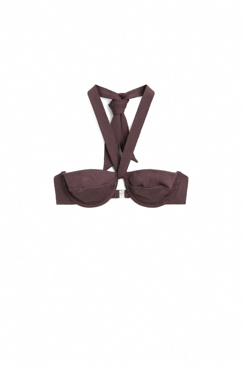 Текстурированный топ-бикини с косточками и завязками на шее