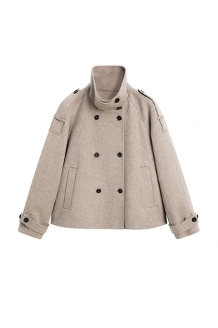 Cropped button detail trench coat- Заказать в России