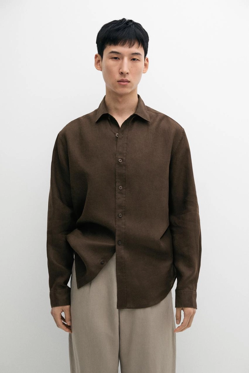 Рубашка massimo dutti узкого кроя из 100% льна