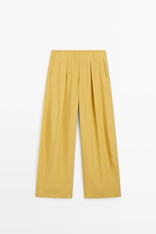 Свободные плиссированные брюки из льняной смеси- Заказать в России