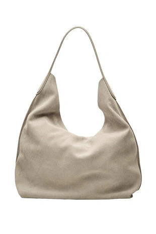 Ecru | 6962/635/299 - Massimo Dutti Макси сумка на плечо из замшевой кожи