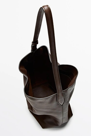 BROWN | 6947/654/700 - Massimo Dutti Сумка-ведро из наппы