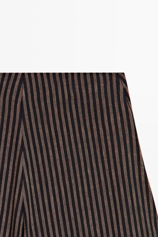 NAVY BLUE | 5049/349/401 - Massimo Dutti Плиссированная юбка-шорты в полоску из льняного смешанного материала