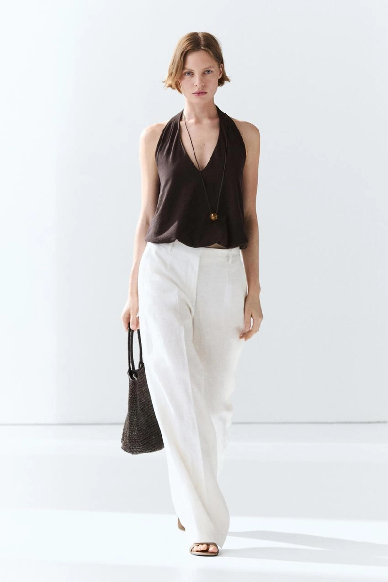Брюки из 100% льна с вытачками