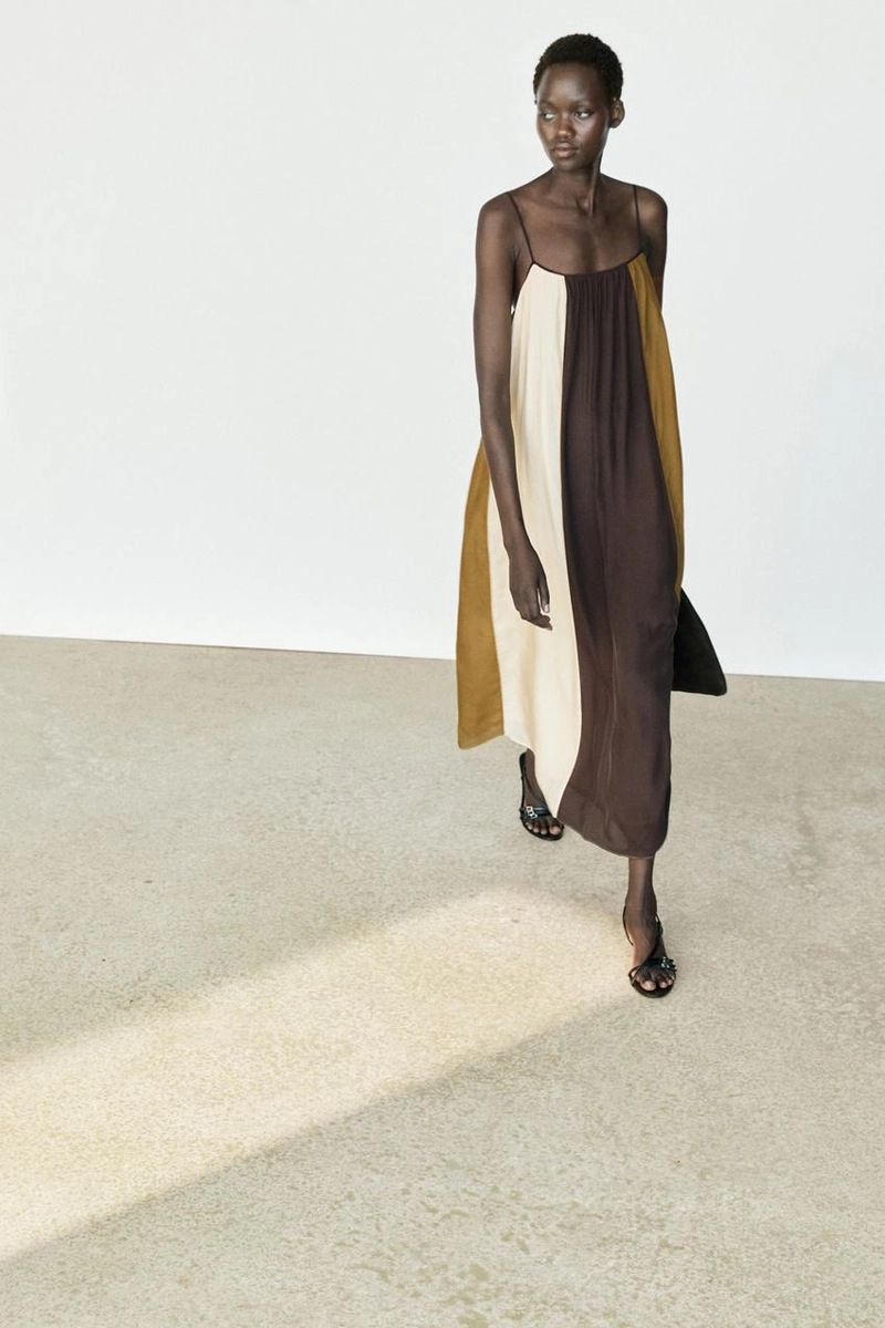 Платье миди с тонкими бретелями massimo dutti