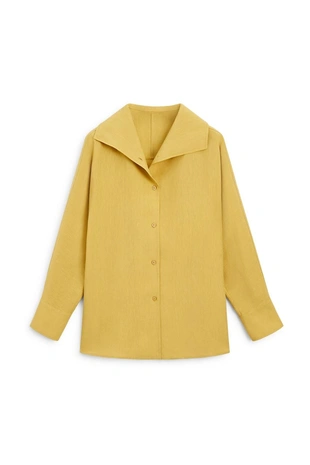 MUSTARD YELLOW | 6086/866/305 - Massimo Dutti Свободная рубашка из льняной смеси с выразительным воротником