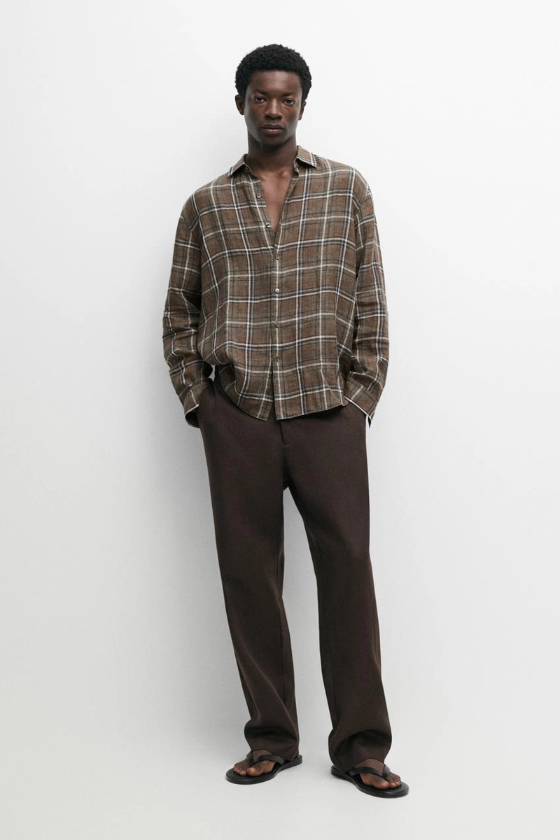 Рубашка в клетку из 100% льна regular fit