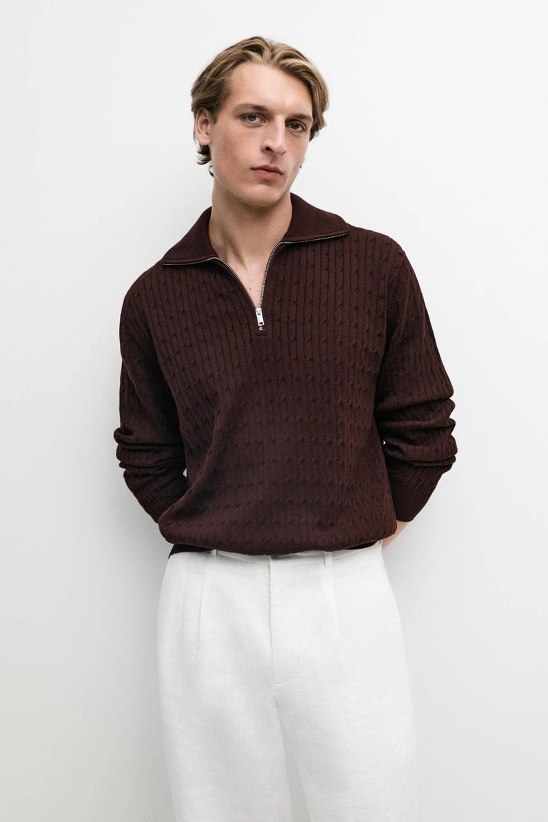 Вязаный свитер с воротником-стойкой и молнией massimo dutti
