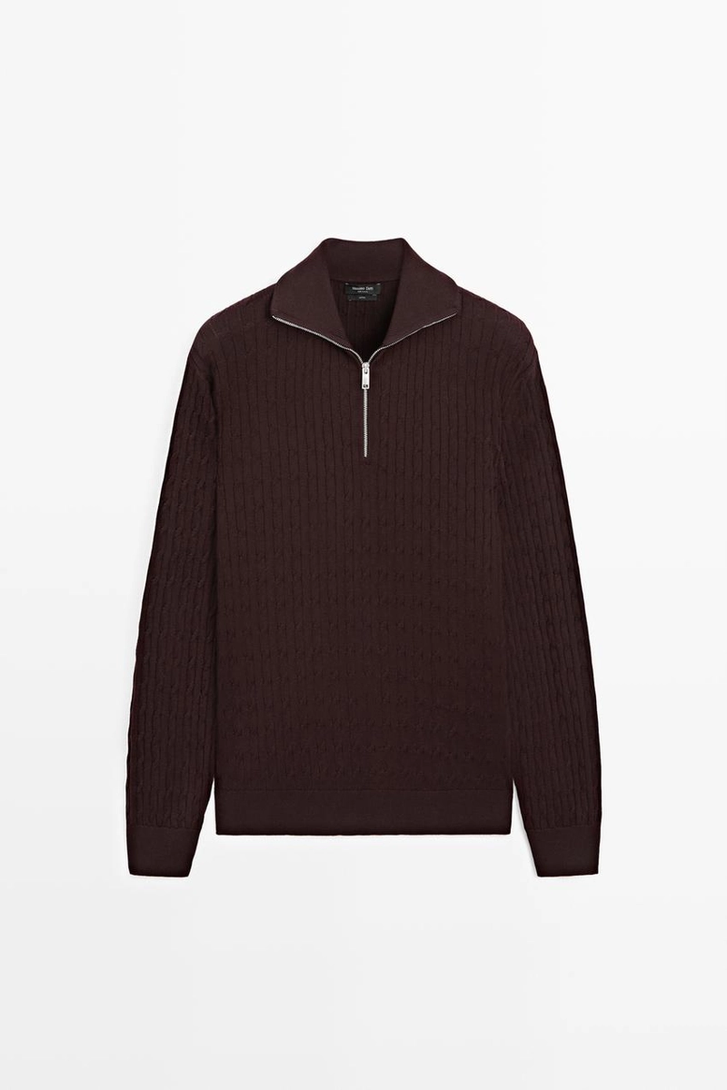 Вязаный свитер с воротником-стойкой и молнией massimo dutti